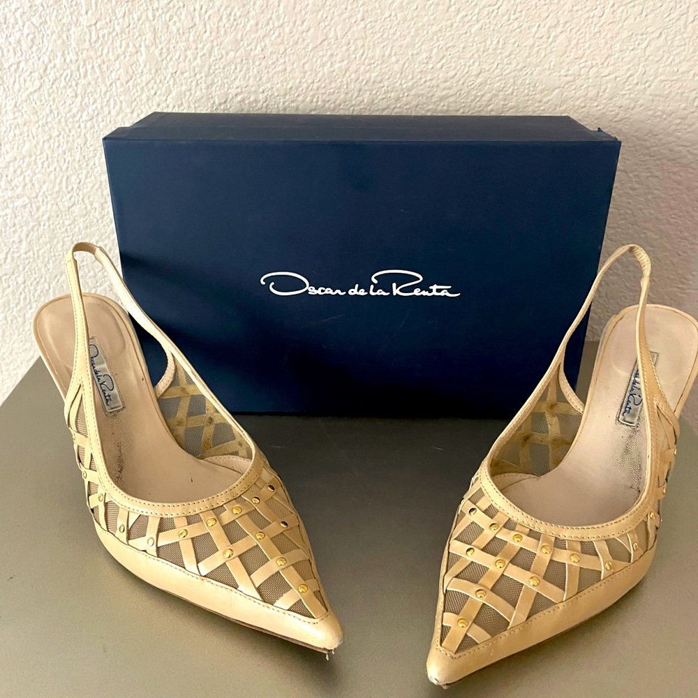 Oscar flor woven calf sling back heels